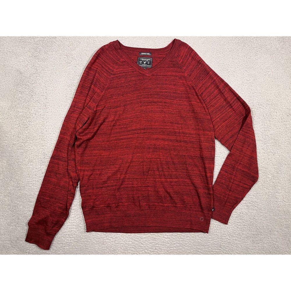 Seriously Soft American Eagle Outfitters Men Knit Sweater Large Red Black V-Neck